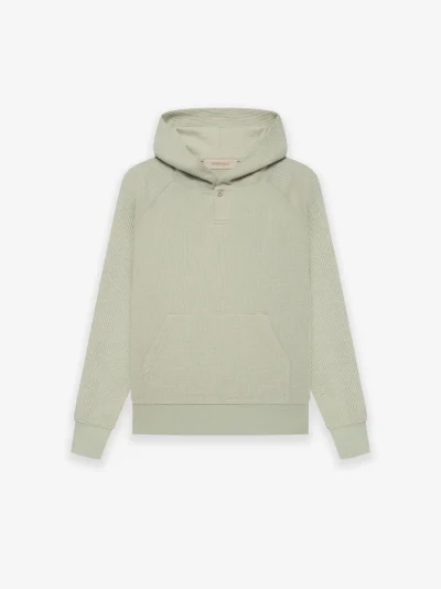 Essentials Kids Spring Waffle Henley Hoodie Seafoam